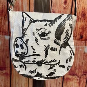 Recycled Bags Handmade Upcycled Plastic Crossbody Bag Purse 7x7 Pig Design